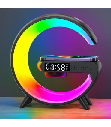 Cargador inalámbrico multifunción, soporte para altavoz, luz nocturna TF RGB, estación de carga rápida de 15W