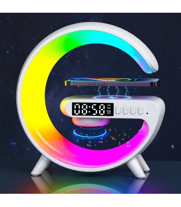 Cargador inalámbrico multifunción, soporte para altavoz, luz nocturna TF RGB, estación de carga rápida de 15W